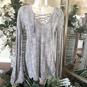 WHBM Knit Lace-up Metallic Silver Sweater